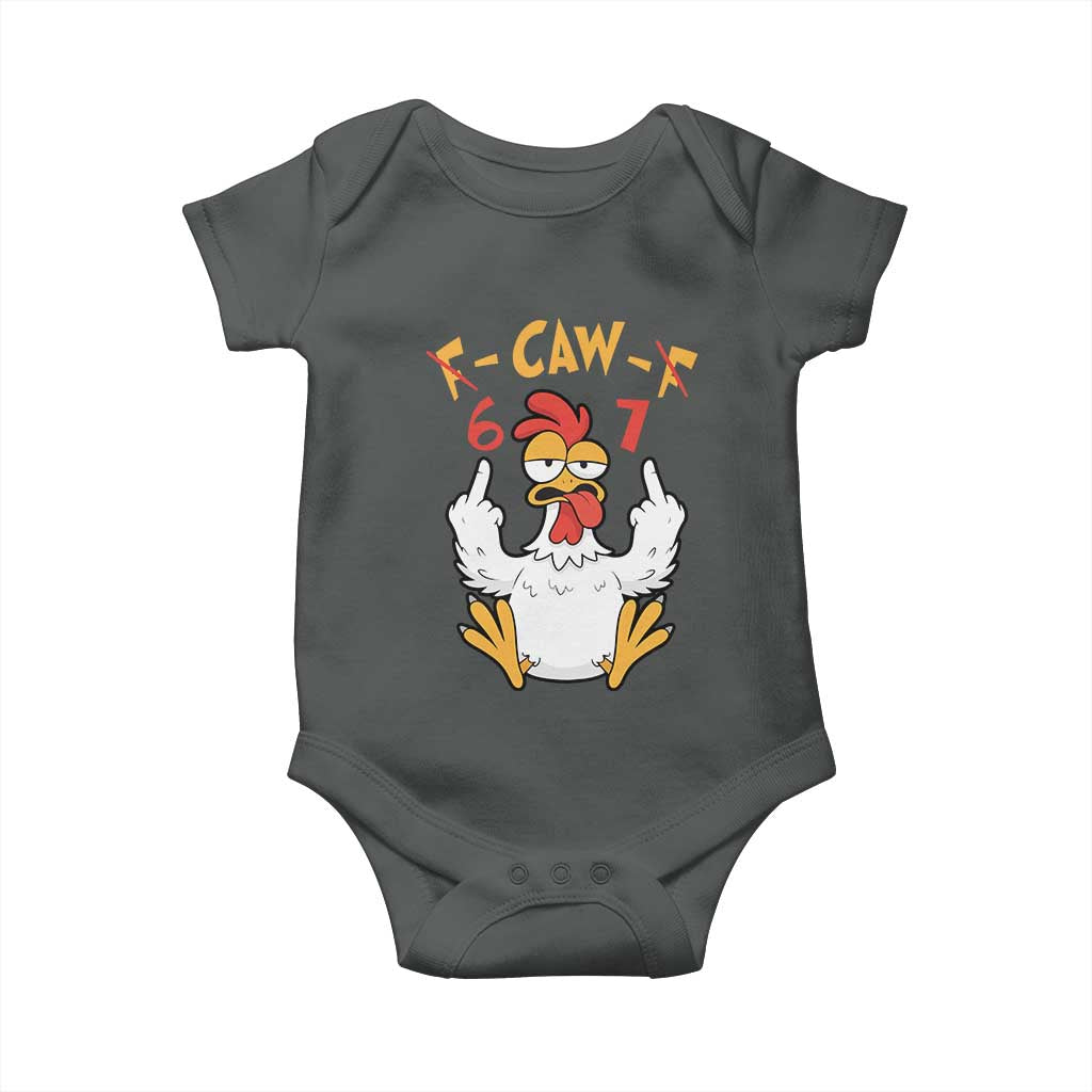 Funny F Caw F 67 Meme Baby Onesie Cartoon Chicken Six Seven Poultry Humor - Wonder Print Shop