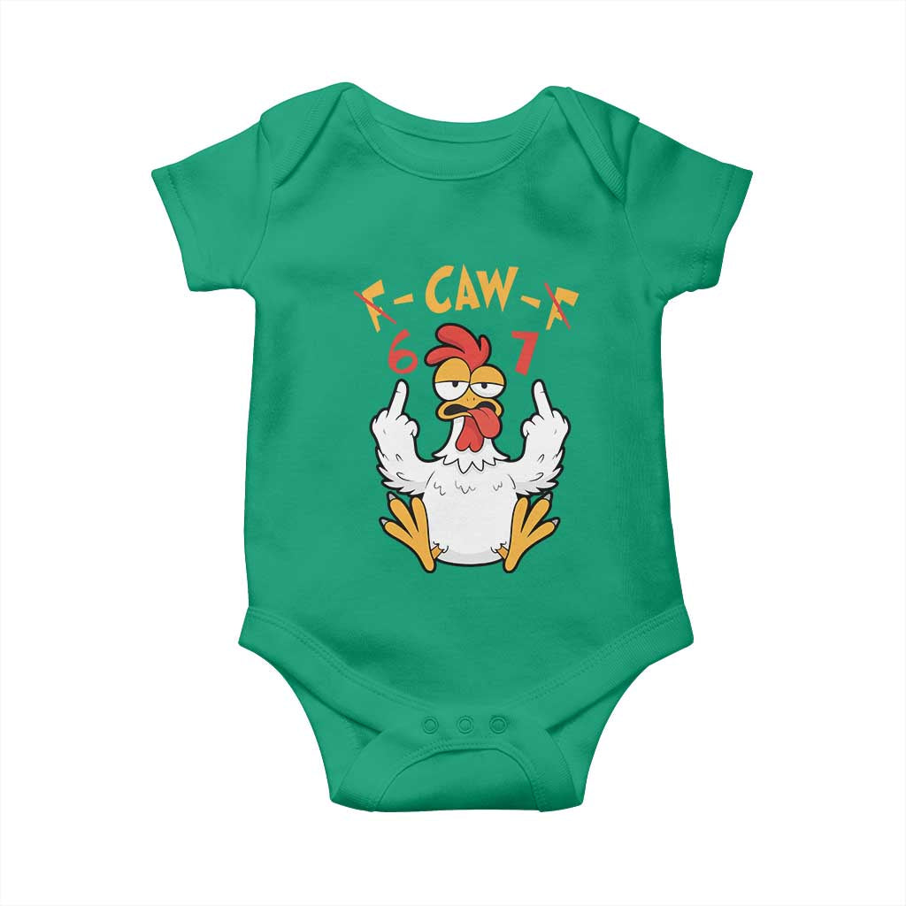 Funny F Caw F 67 Meme Baby Onesie Cartoon Chicken Six Seven Poultry Humor - Wonder Print Shop