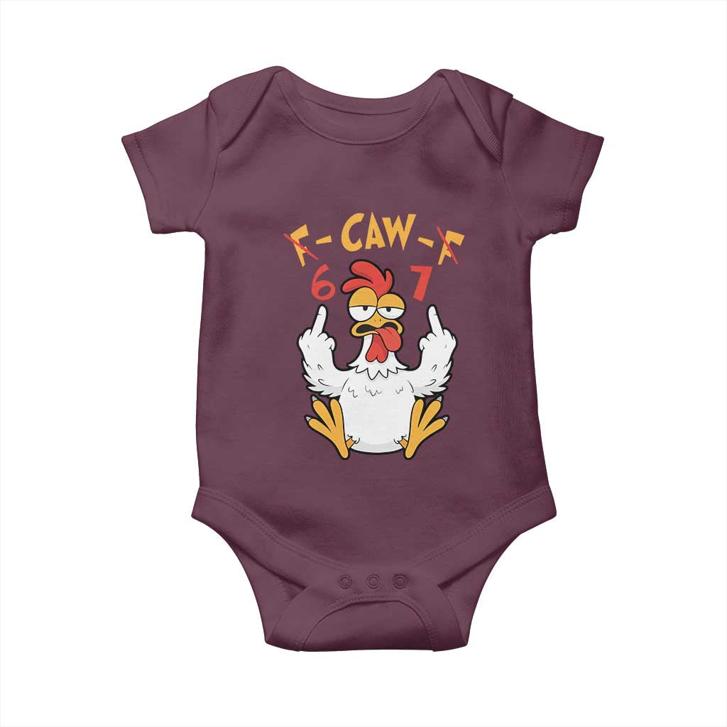 Funny F Caw F 67 Meme Baby Onesie Cartoon Chicken Six Seven Poultry Humor - Wonder Print Shop