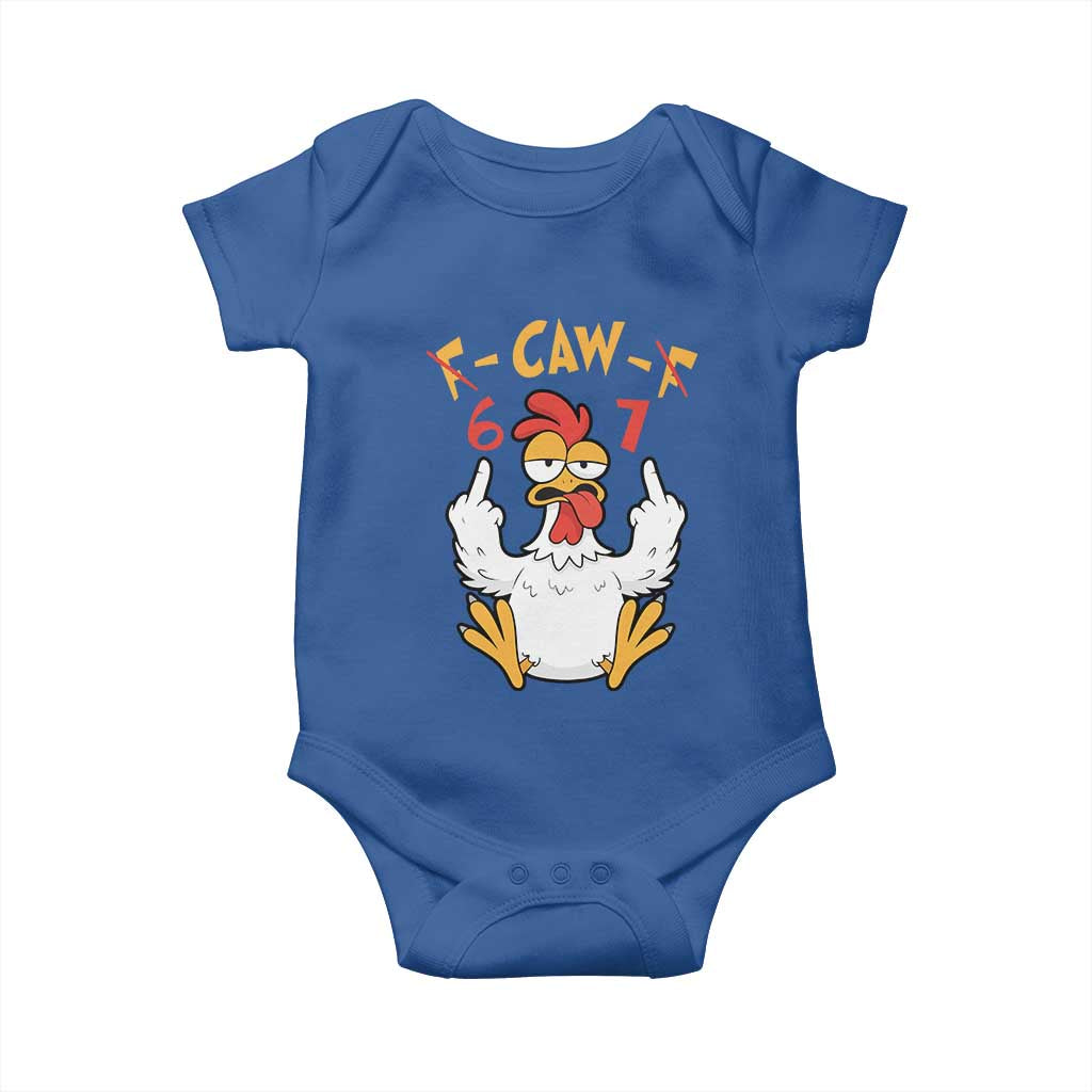 Funny F Caw F 67 Meme Baby Onesie Cartoon Chicken Six Seven Poultry Humor - Wonder Print Shop