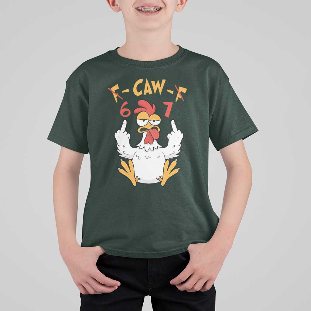 Funny F Caw F 67 Meme T Shirt For Kid Cartoon Chicken Six Seven Poultry Humor - Wonder Print Shop