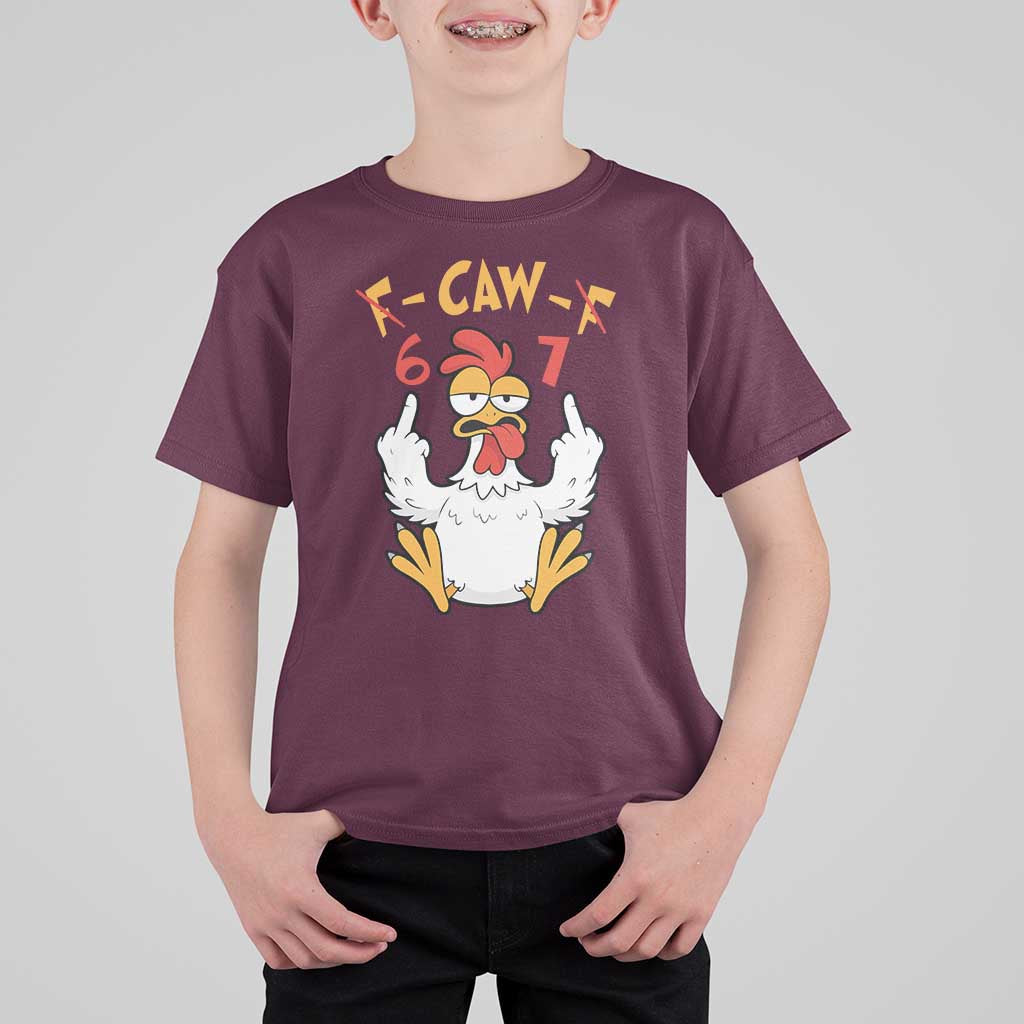 Funny F Caw F 67 Meme T Shirt For Kid Cartoon Chicken Six Seven Poultry Humor - Wonder Print Shop