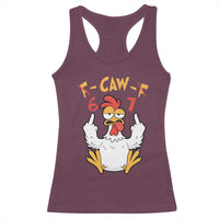 Funny F Caw F 67 Meme Racerback Tank Top Cartoon Chicken Six Seven Poultry Humor - Wonder Print Shop