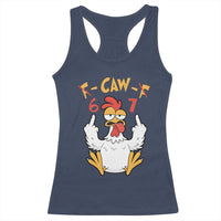 Funny F Caw F 67 Meme Racerback Tank Top Cartoon Chicken Six Seven Poultry Humor - Wonder Print Shop