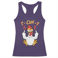 Funny F Caw F 67 Meme Racerback Tank Top Cartoon Chicken Six Seven Poultry Humor - Wonder Print Shop