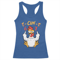 Funny F Caw F 67 Meme Racerback Tank Top Cartoon Chicken Six Seven Poultry Humor - Wonder Print Shop