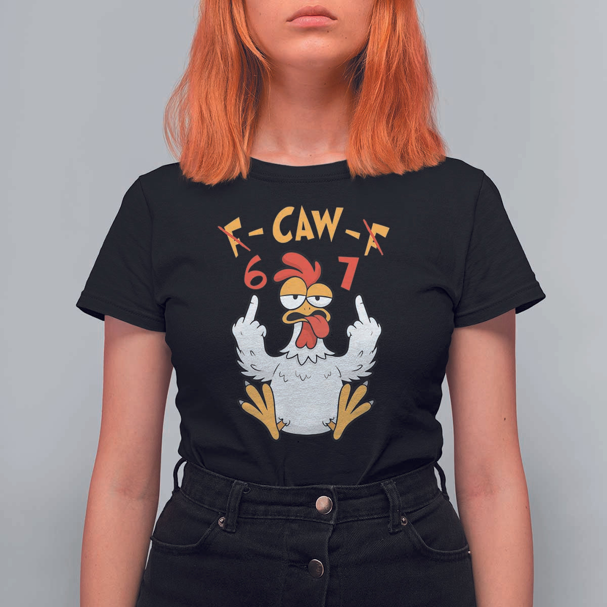 Funny F Caw F 67 Meme T Shirt For Women Cartoon Chicken Six Seven Poultry Humor - Wonder Print Shop