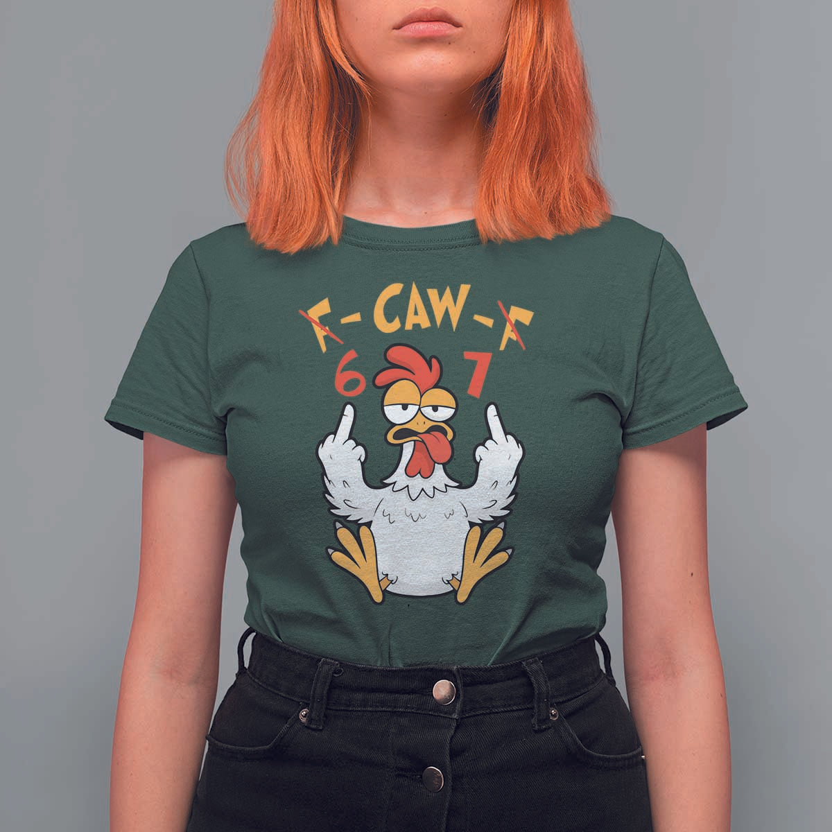 Funny F Caw F 67 Meme T Shirt For Women Cartoon Chicken Six Seven Poultry Humor - Wonder Print Shop