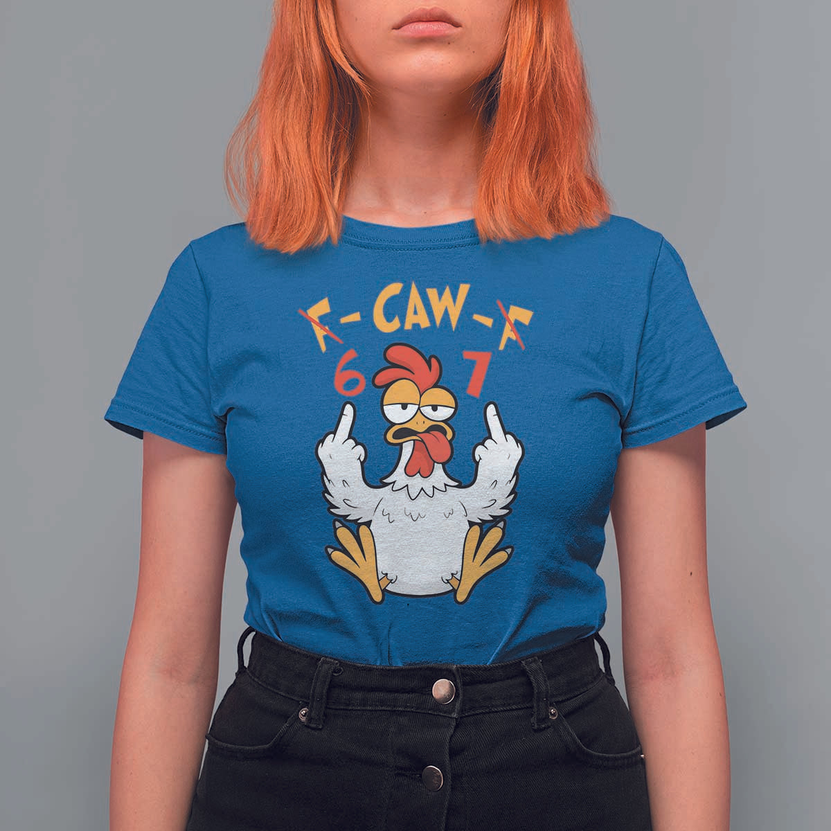 Funny F Caw F 67 Meme T Shirt For Women Cartoon Chicken Six Seven Poultry Humor - Wonder Print Shop