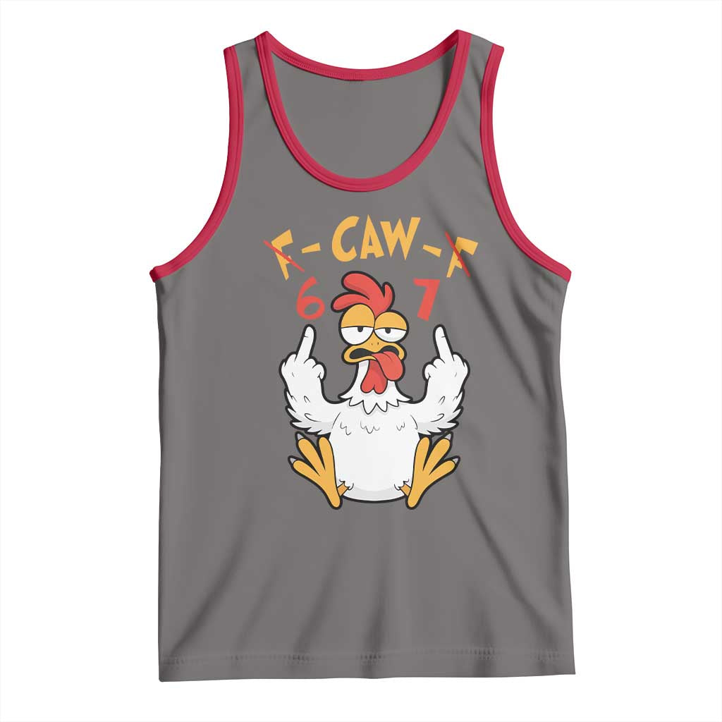 Funny F Caw F 67 Meme Tank Top Cartoon Chicken Six Seven Poultry Humor - Wonder Print Shop