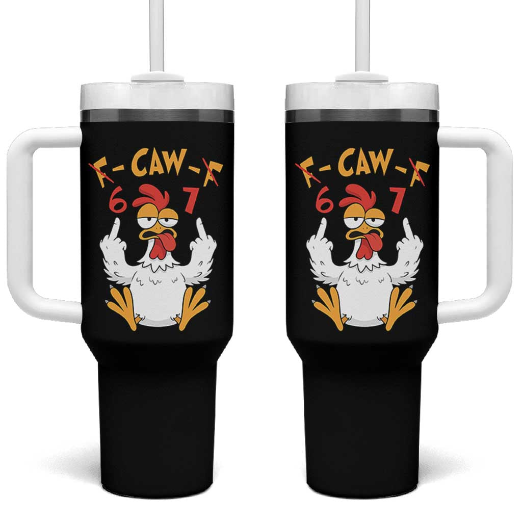 Funny F Caw F 67 Meme Tumbler With Handle Cartoon Chicken Six Seven Poultry Humor - Wonder Print Shop