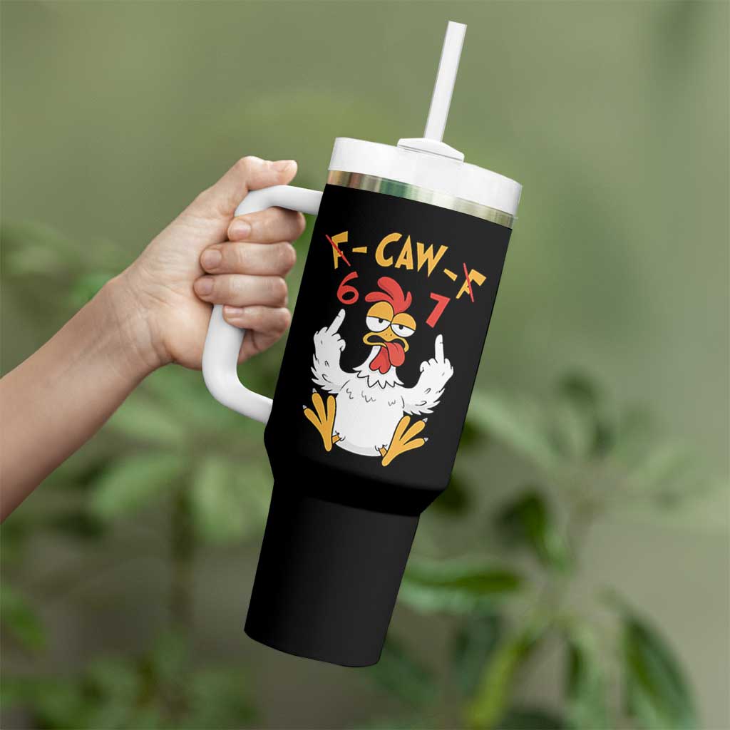 Funny F Caw F 67 Meme Tumbler With Handle Cartoon Chicken Six Seven Poultry Humor - Wonder Print Shop