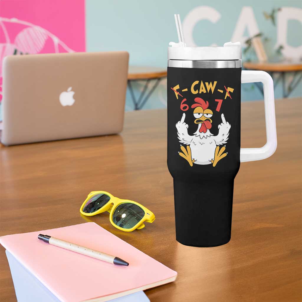 Funny F Caw F 67 Meme Tumbler With Handle Cartoon Chicken Six Seven Poultry Humor - Wonder Print Shop