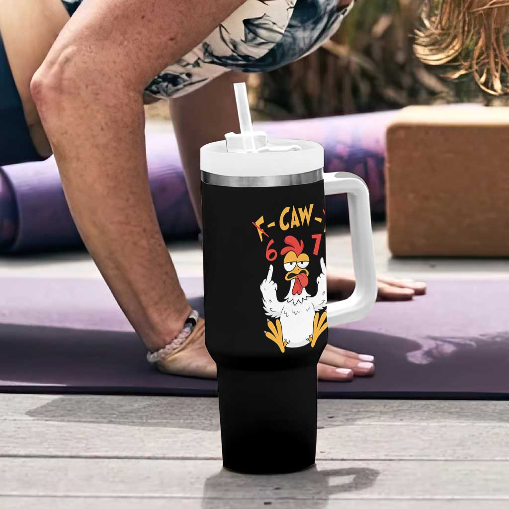 Funny F Caw F 67 Meme Tumbler With Handle Cartoon Chicken Six Seven Poultry Humor - Wonder Print Shop