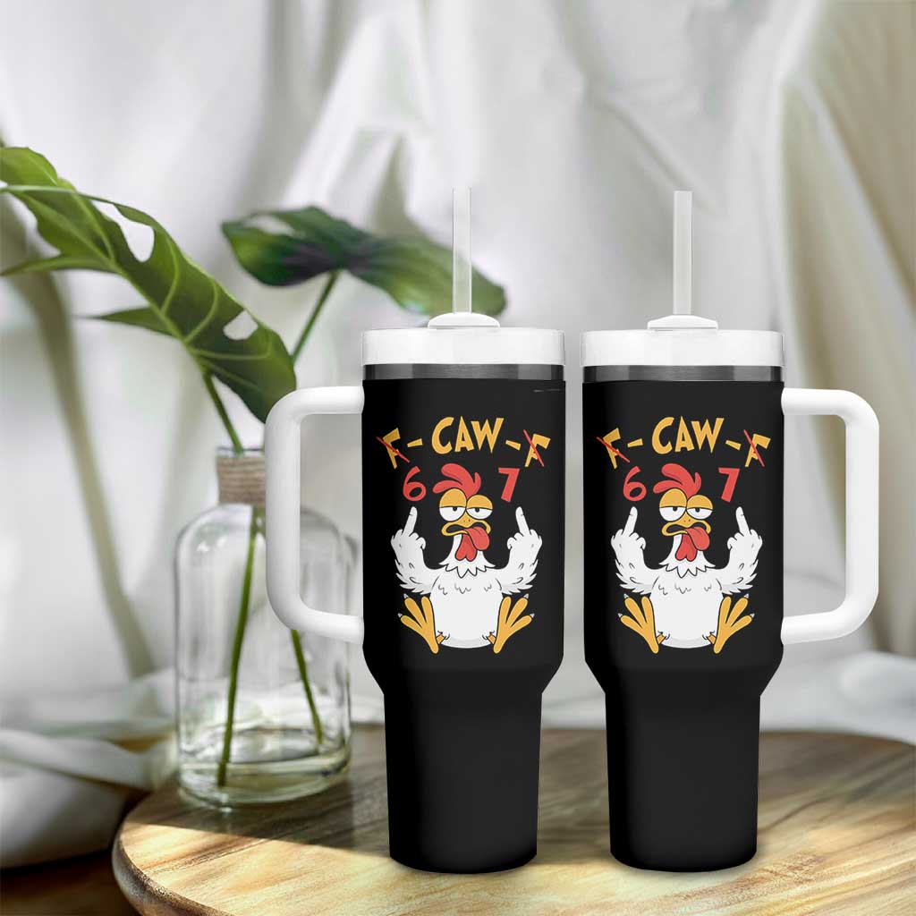 Funny F Caw F 67 Meme Tumbler With Handle Cartoon Chicken Six Seven Poultry Humor - Wonder Print Shop