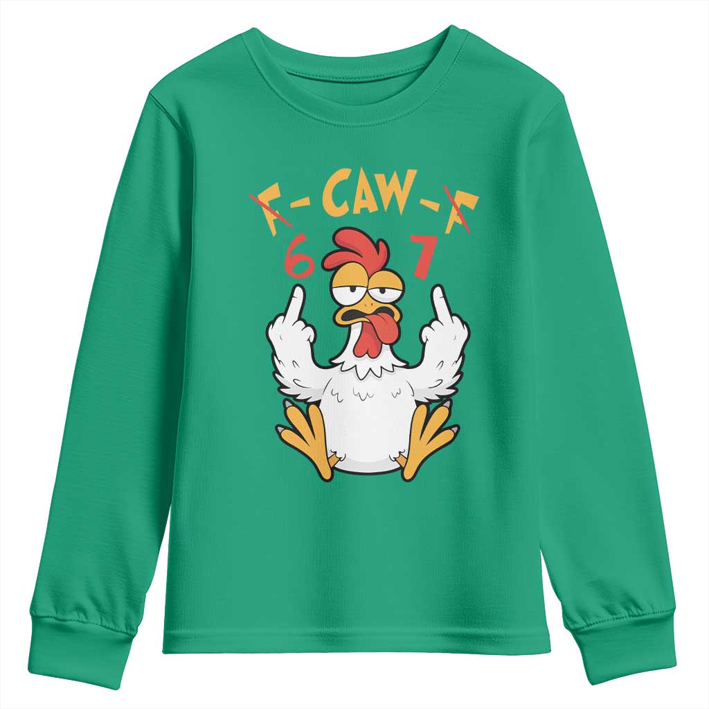 Funny F Caw F 67 Meme Youth Sweatshirt Cartoon Chicken Six Seven Poultry Humor - Wonder Print Shop
