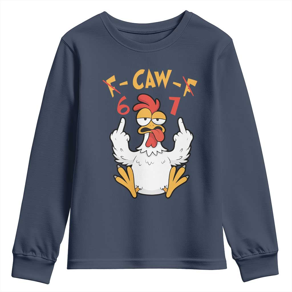 Funny F Caw F 67 Meme Youth Sweatshirt Cartoon Chicken Six Seven Poultry Humor - Wonder Print Shop