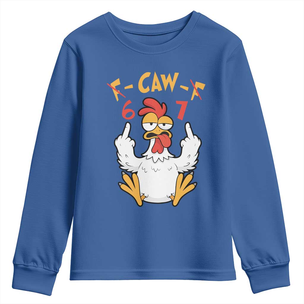 Funny F Caw F 67 Meme Youth Sweatshirt Cartoon Chicken Six Seven Poultry Humor - Wonder Print Shop