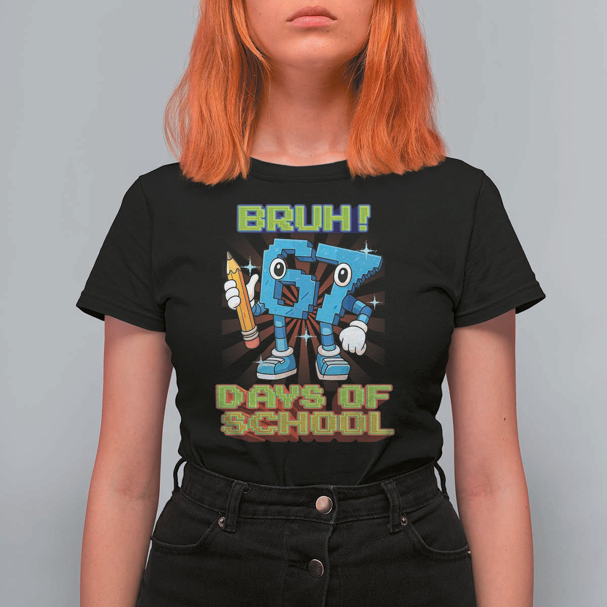 Funny Bruh 67 Days Of School T Shirt For Women Six Seven Meme Pixel Game Gen Alpha - Wonder Print Shop
