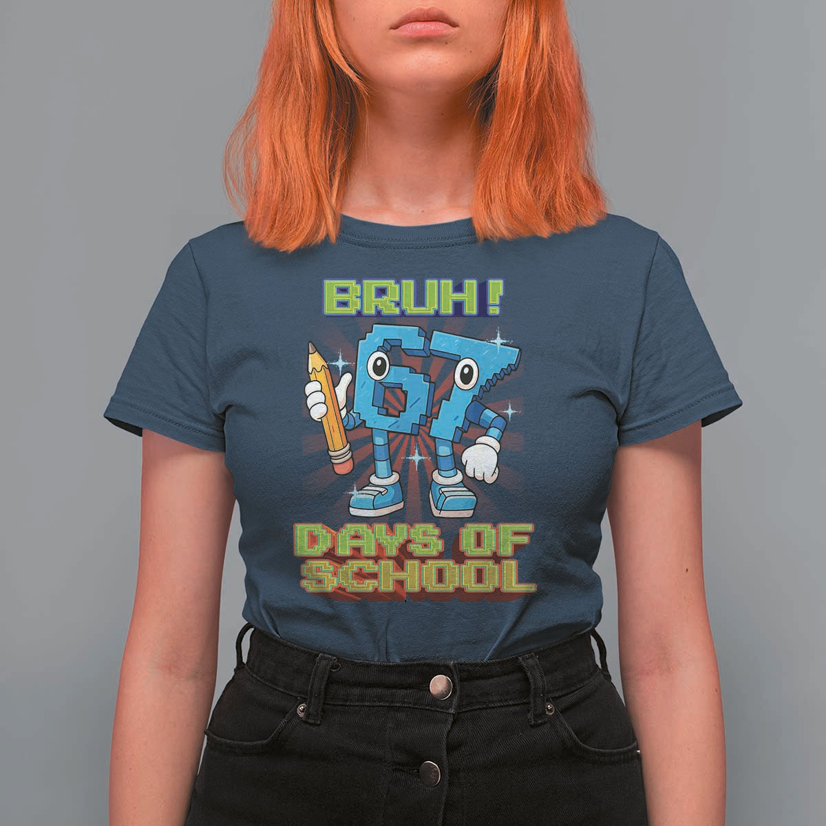 Funny Bruh 67 Days Of School T Shirt For Women Six Seven Meme Pixel Game Gen Alpha - Wonder Print Shop