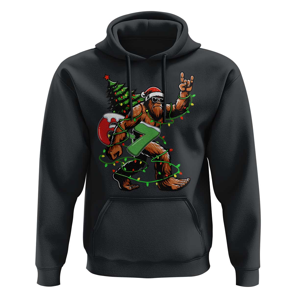 Funny Santa Bigfoot 67 Christmas Tree Xmas Lights Hoodie - Wonder Print Shop