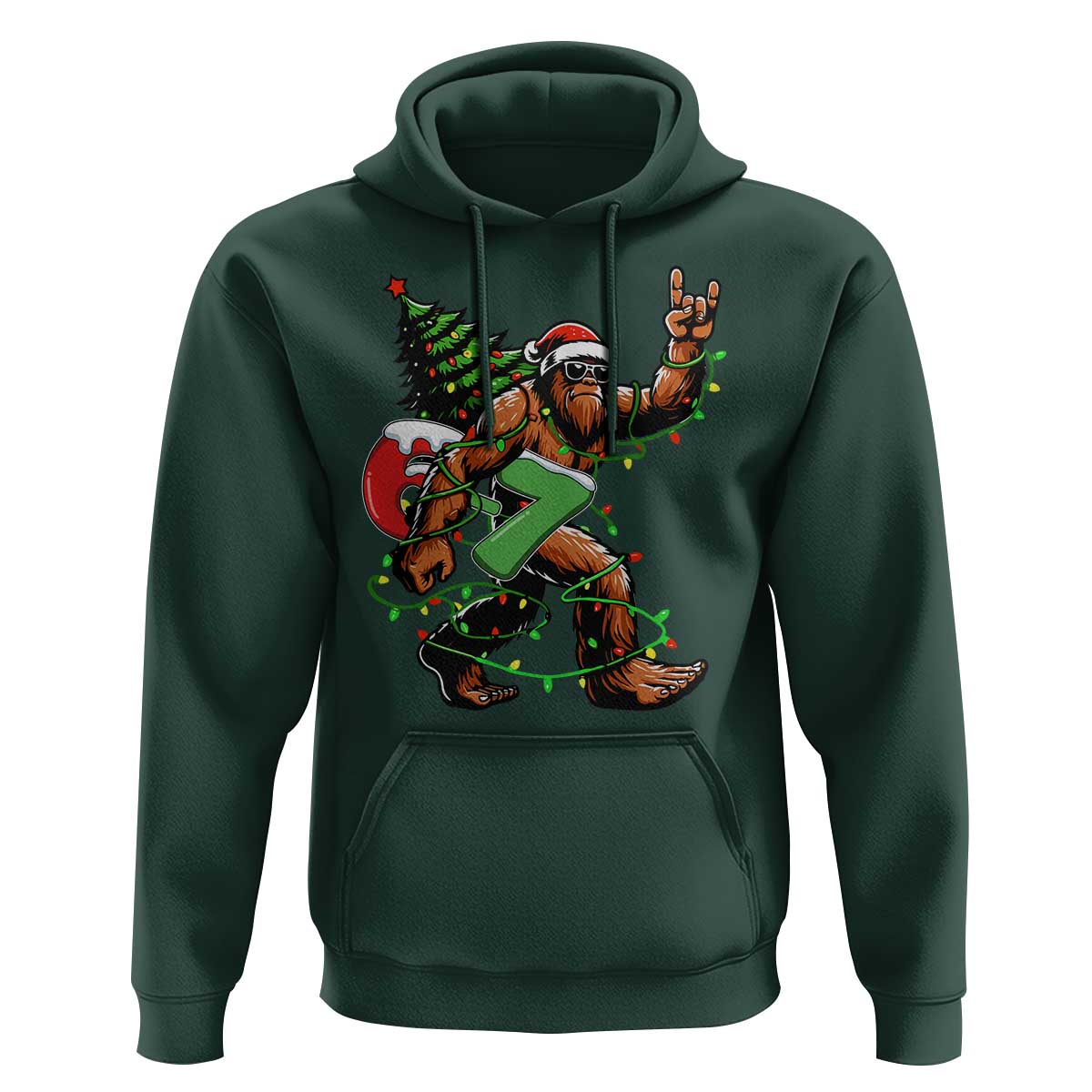 Funny Santa Bigfoot 67 Christmas Tree Xmas Lights Hoodie - Wonder Print Shop