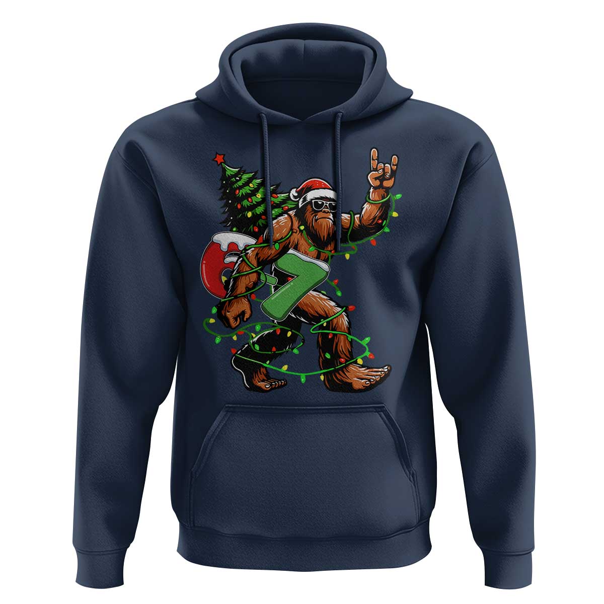 Funny Santa Bigfoot 67 Christmas Tree Xmas Lights Hoodie - Wonder Print Shop