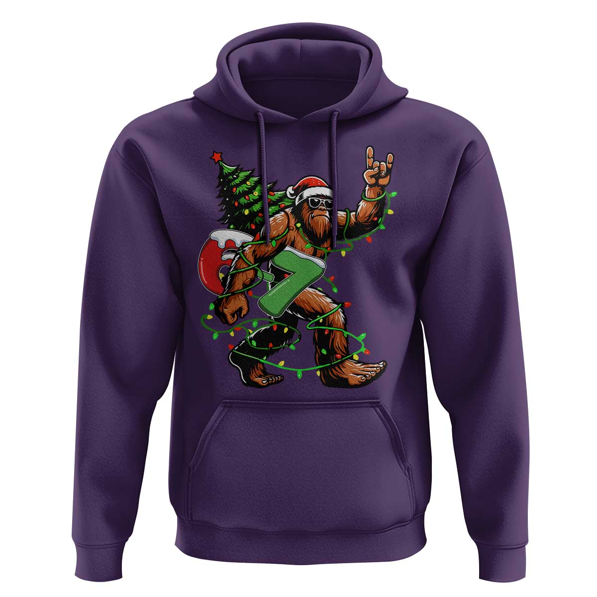 Funny Santa Bigfoot 67 Christmas Tree Xmas Lights Hoodie - Wonder Print Shop