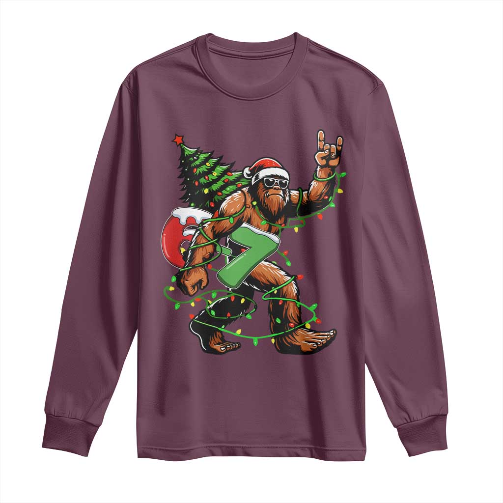 Funny Santa Bigfoot 67 Christmas Tree Xmas Lights Long Sleeve Shirt - Wonder Print Shop