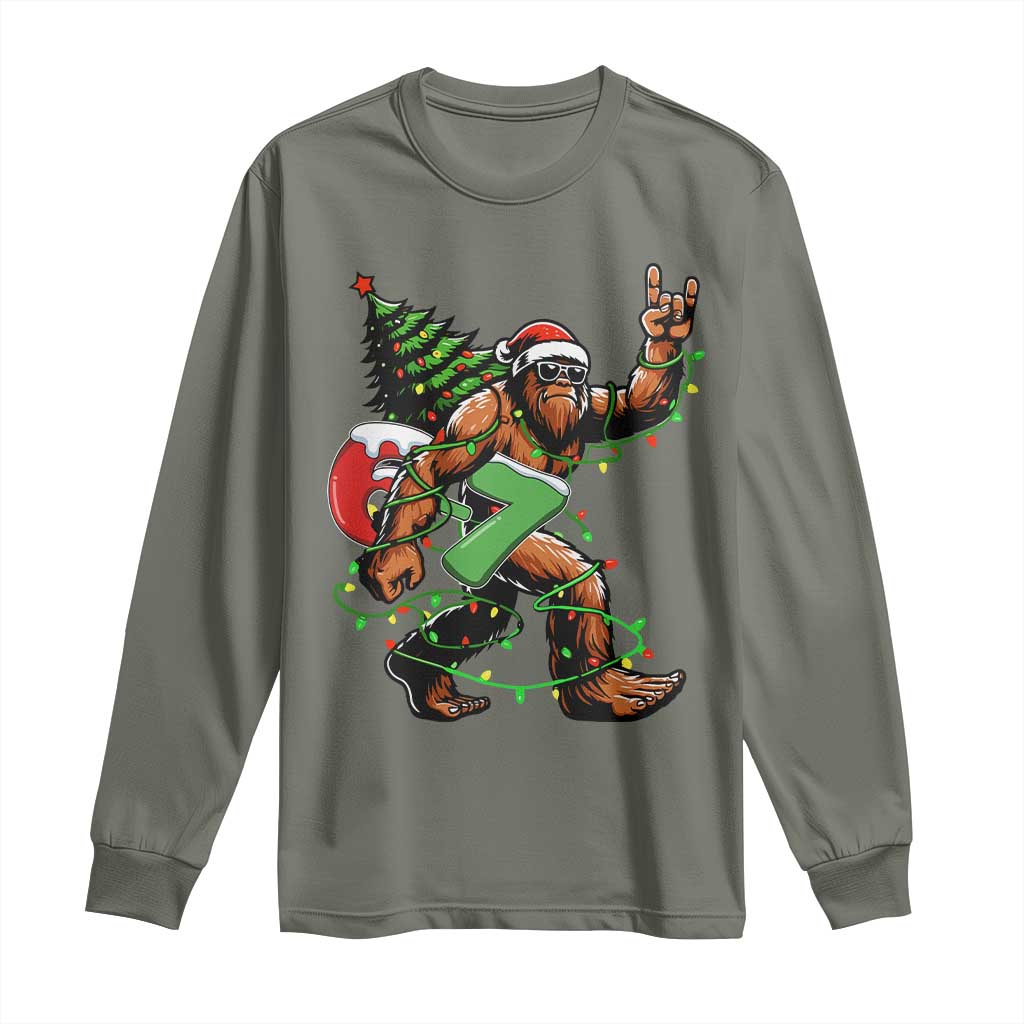Funny Santa Bigfoot 67 Christmas Tree Xmas Lights Long Sleeve Shirt - Wonder Print Shop