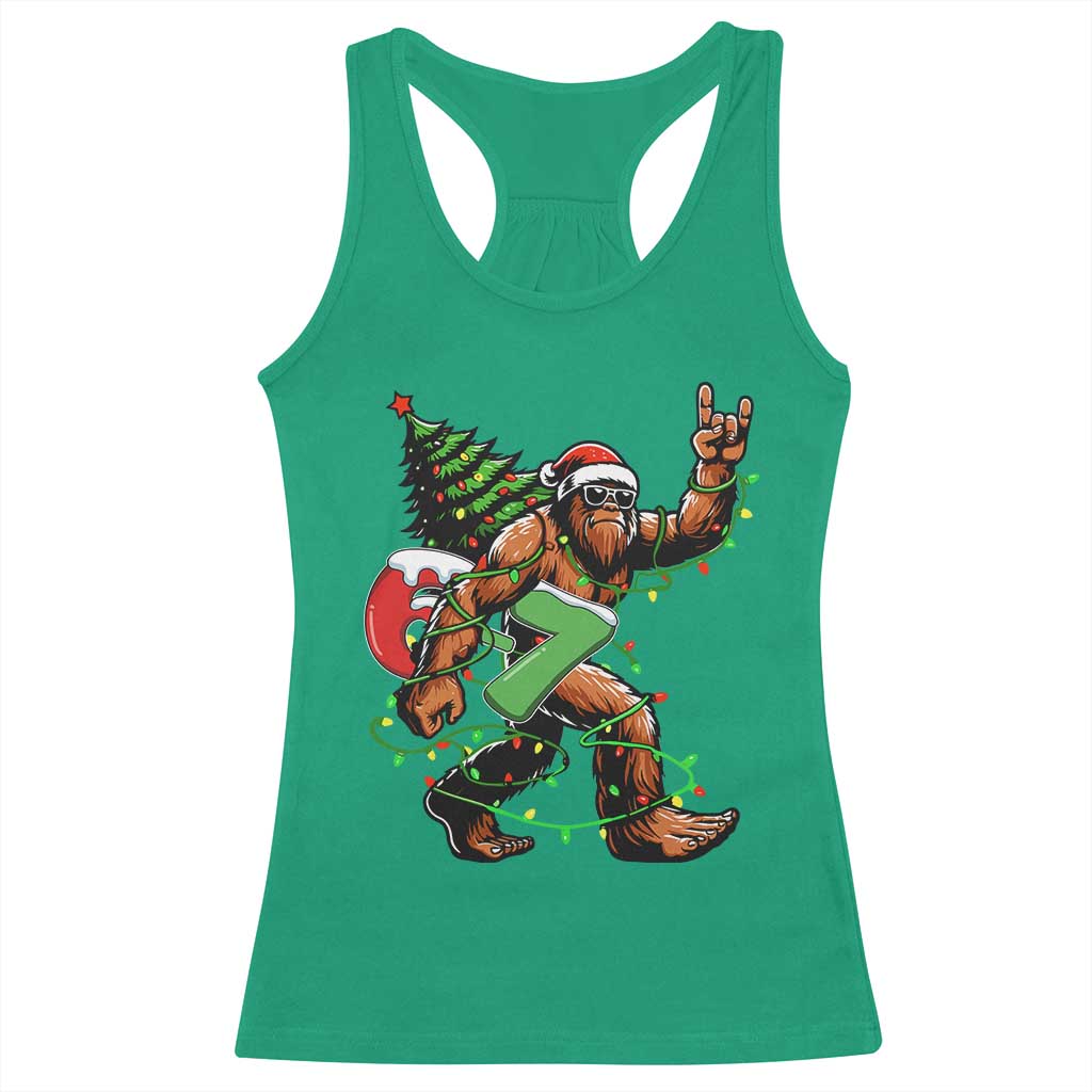 Funny Santa Bigfoot 67 Christmas Tree Xmas Lights Racerback Tank Top - Wonder Print Shop