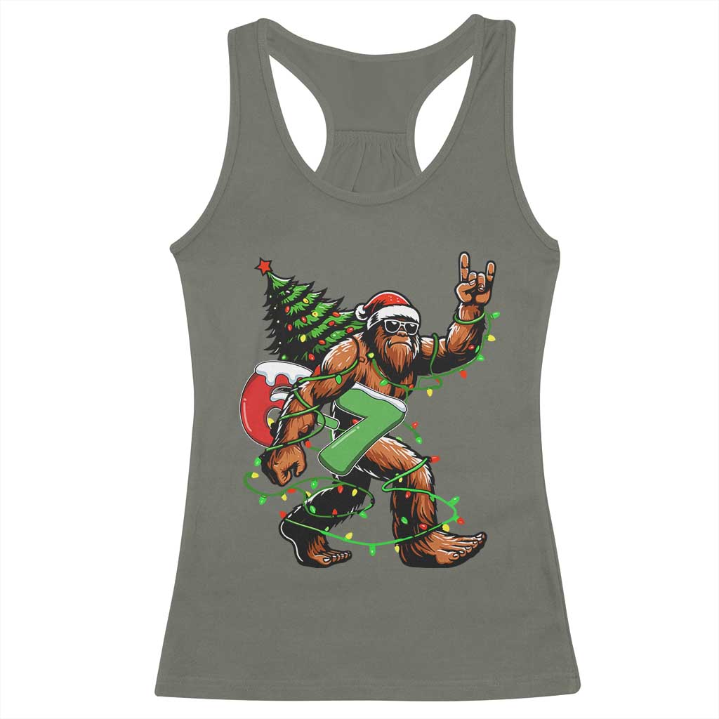 Funny Santa Bigfoot 67 Christmas Tree Xmas Lights Racerback Tank Top - Wonder Print Shop
