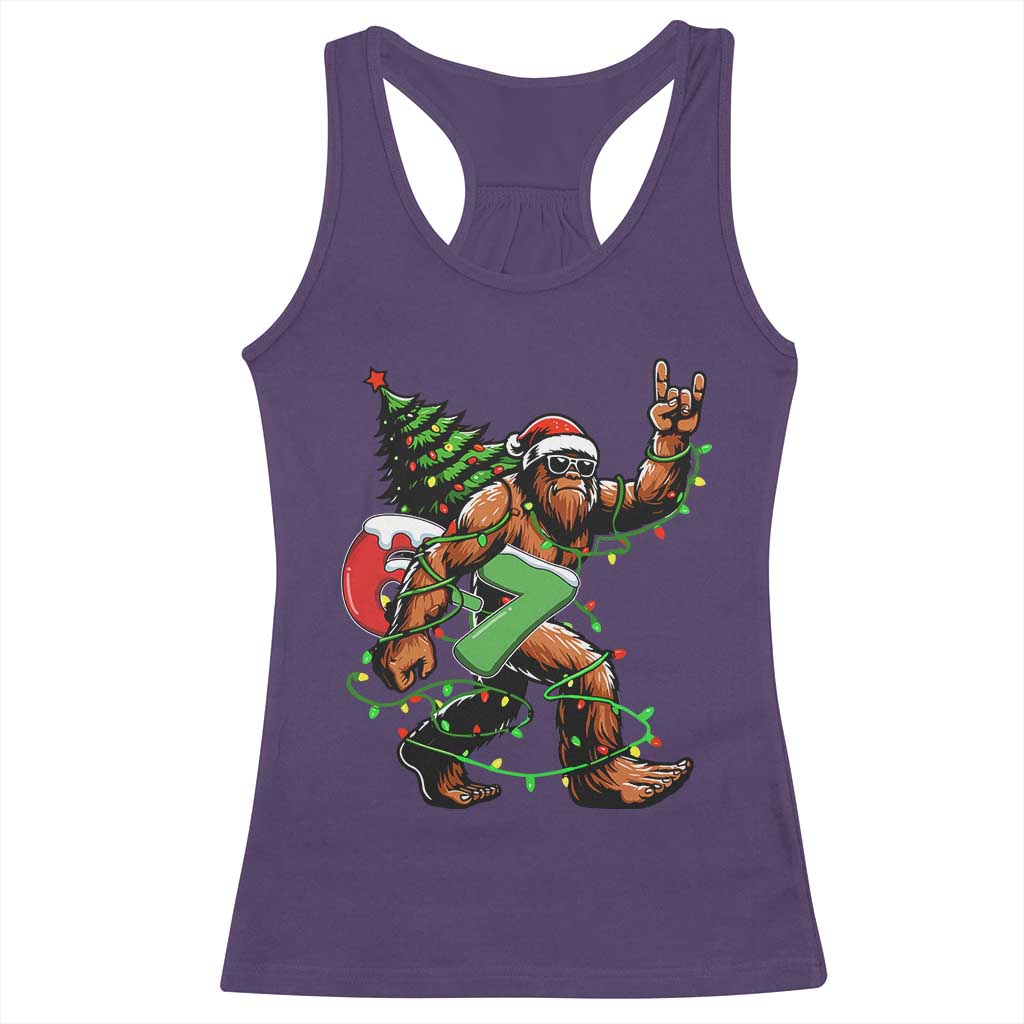 Funny Santa Bigfoot 67 Christmas Tree Xmas Lights Racerback Tank Top - Wonder Print Shop