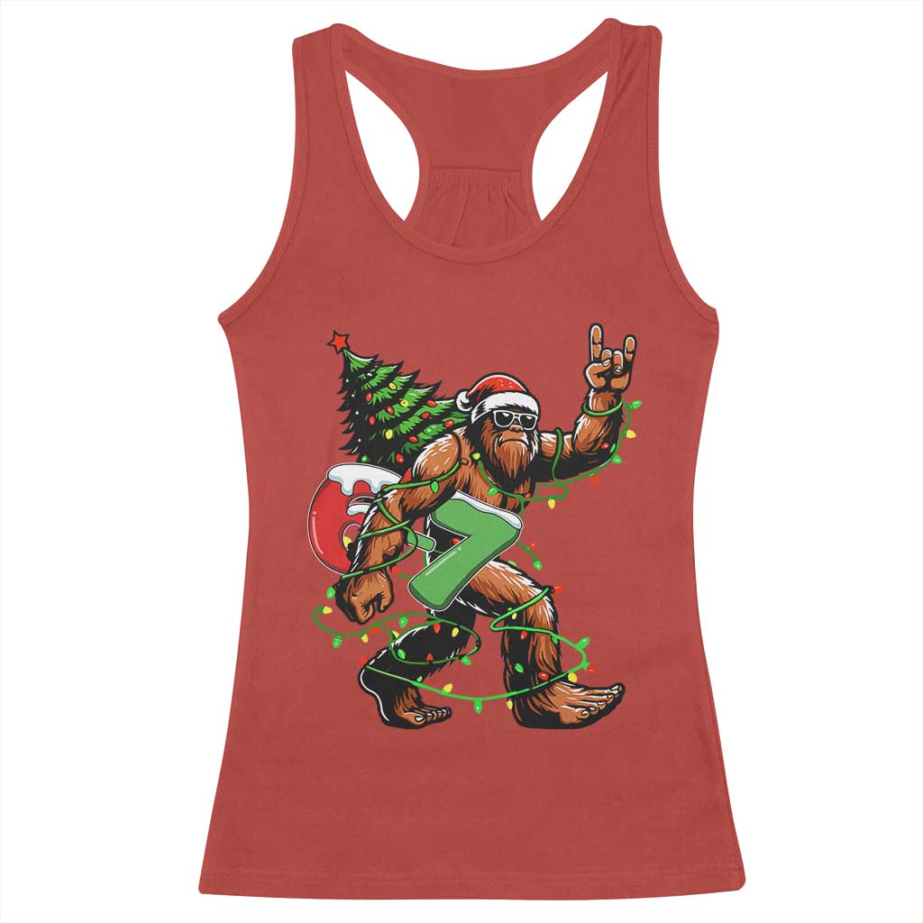 Funny Santa Bigfoot 67 Christmas Tree Xmas Lights Racerback Tank Top - Wonder Print Shop