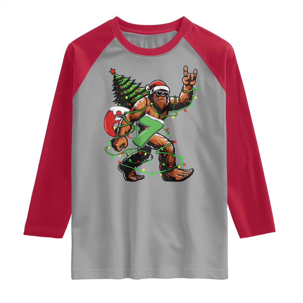 Funny Santa Bigfoot 67 Christmas Tree Xmas Lights Raglan Shirt - Wonder Print Shop