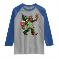Funny Santa Bigfoot 67 Christmas Tree Xmas Lights Raglan Shirt - Wonder Print Shop