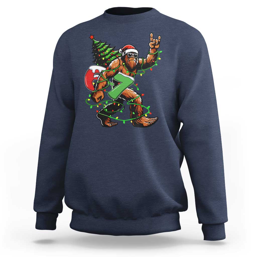 Funny Santa Bigfoot 67 Christmas Tree Xmas Lights Sweatshirt - Wonder Print Shop