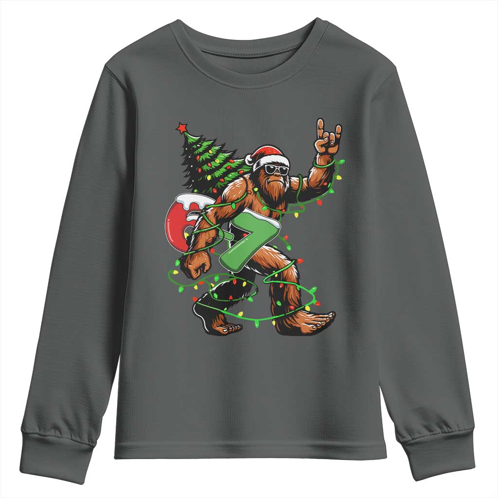 Funny Santa Bigfoot 67 Christmas Tree Xmas Lights Youth Sweatshirt - Wonder Print Shop