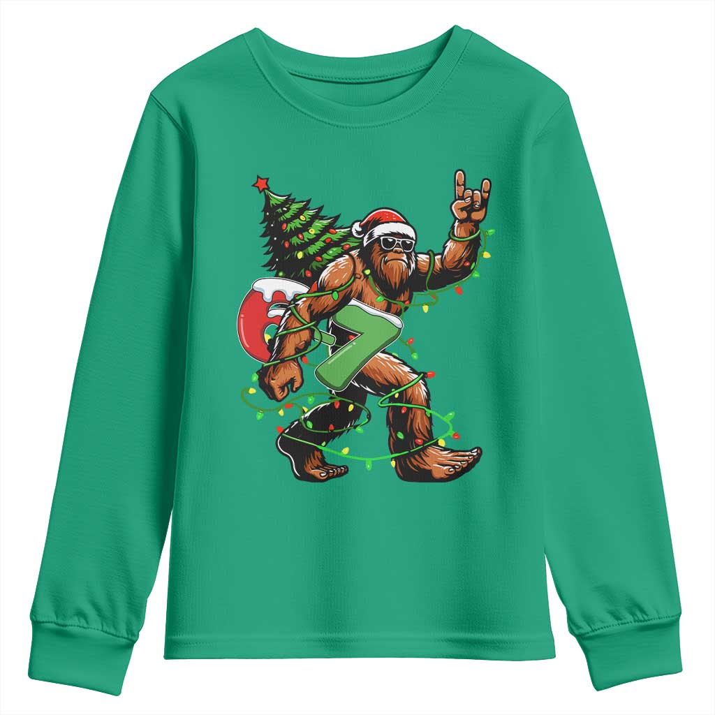 Funny Santa Bigfoot 67 Christmas Tree Xmas Lights Youth Sweatshirt - Wonder Print Shop