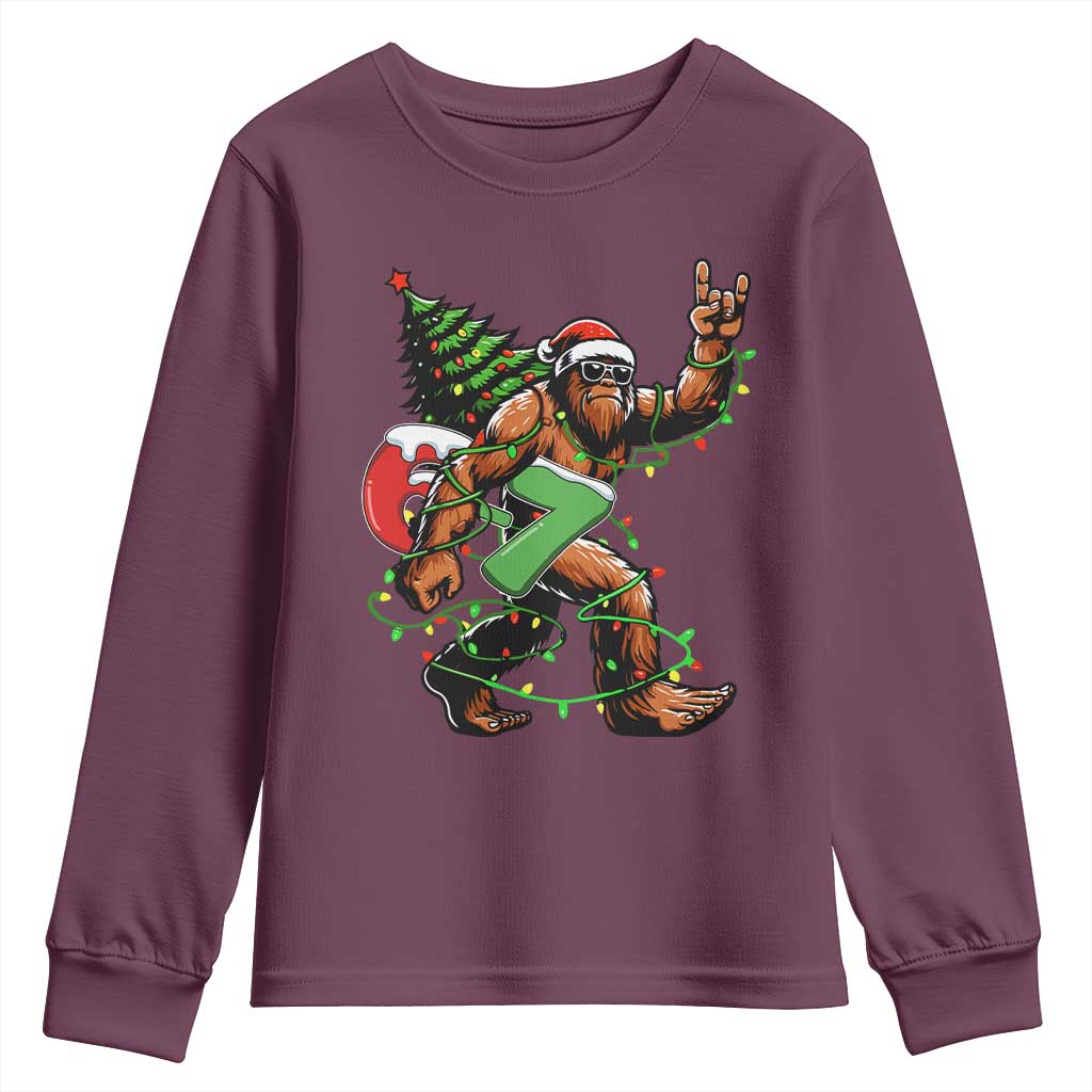 Funny Santa Bigfoot 67 Christmas Tree Xmas Lights Youth Sweatshirt - Wonder Print Shop