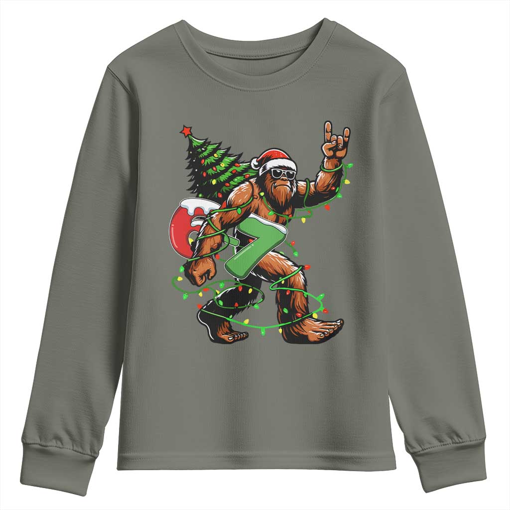 Funny Santa Bigfoot 67 Christmas Tree Xmas Lights Youth Sweatshirt - Wonder Print Shop