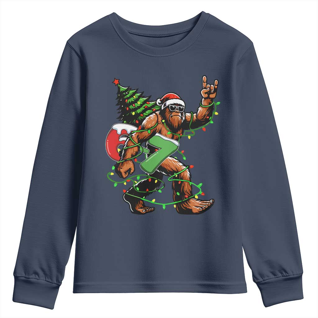 Funny Santa Bigfoot 67 Christmas Tree Xmas Lights Youth Sweatshirt - Wonder Print Shop