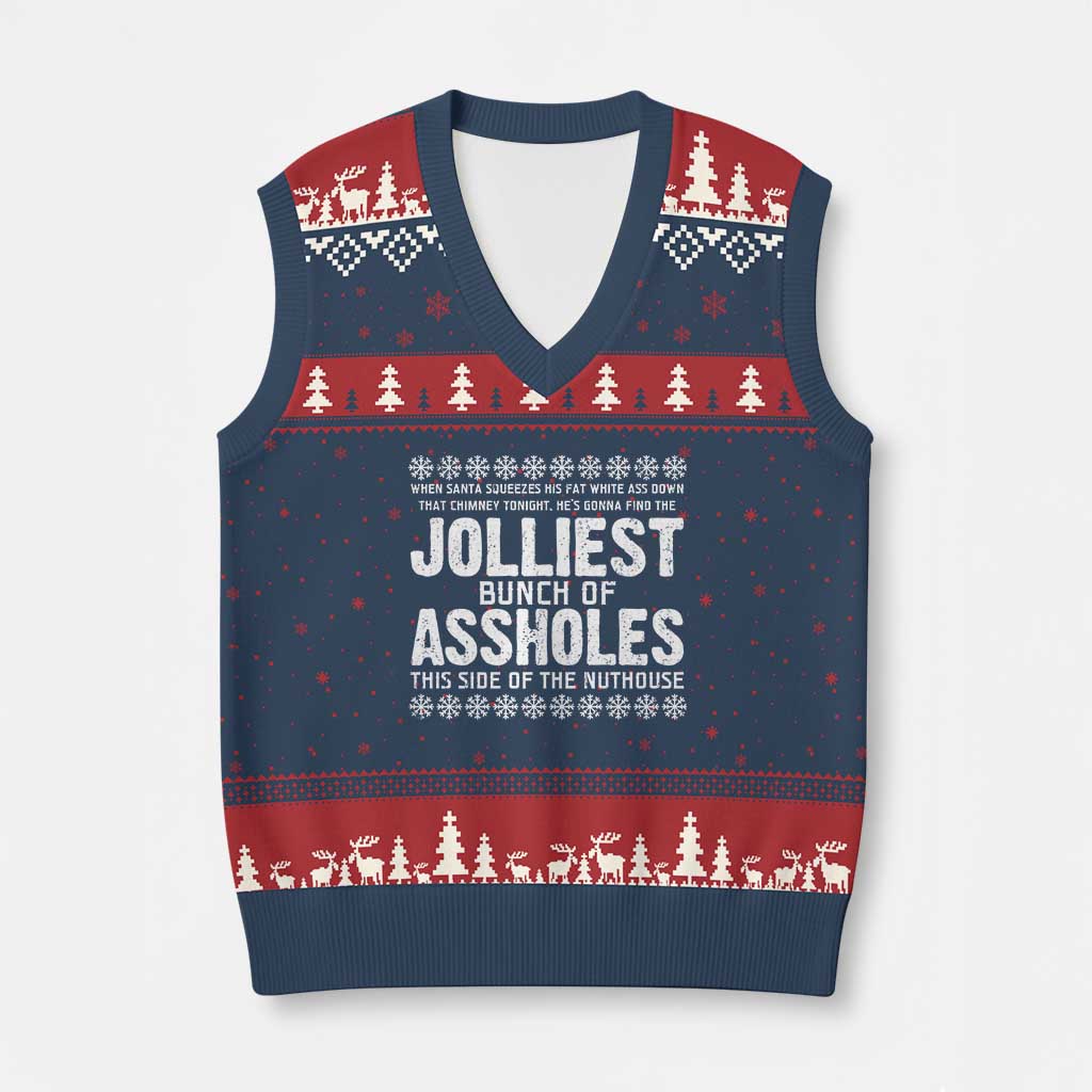Funny Christmas Vacation Jolliest Bunch Of Assholes V-Neck Knit Sweater Vest Xmas Movie - Wonder Print Shop