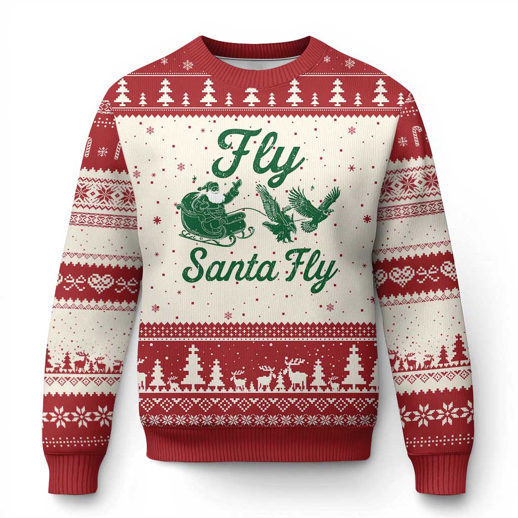 Funny Xmas Philadelphia Fan Ugly Christmas Sweater Fly Santa Fly Eagles Philly Pride TS11