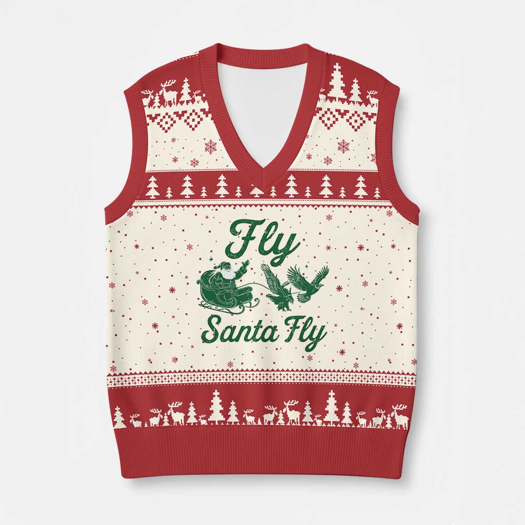 Funny Xmas Philadelphia Fan V-Neck Knit Sweater Vest Fly Santa Fly Eagles Philly Pride TS11