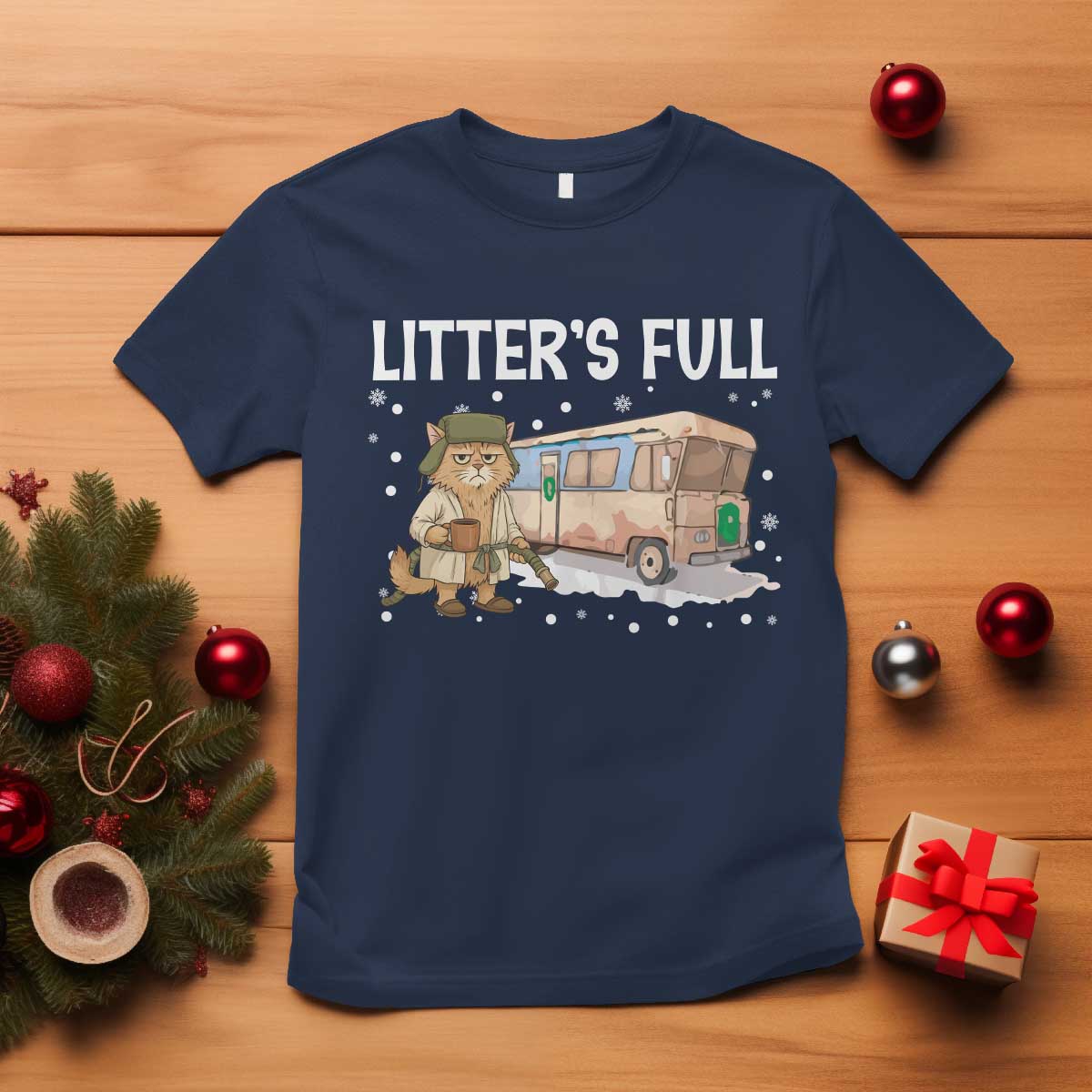 Funny Christmas Vacation Litter's Full Cat T Shirt Xmas Movie - Wonder Print Shop