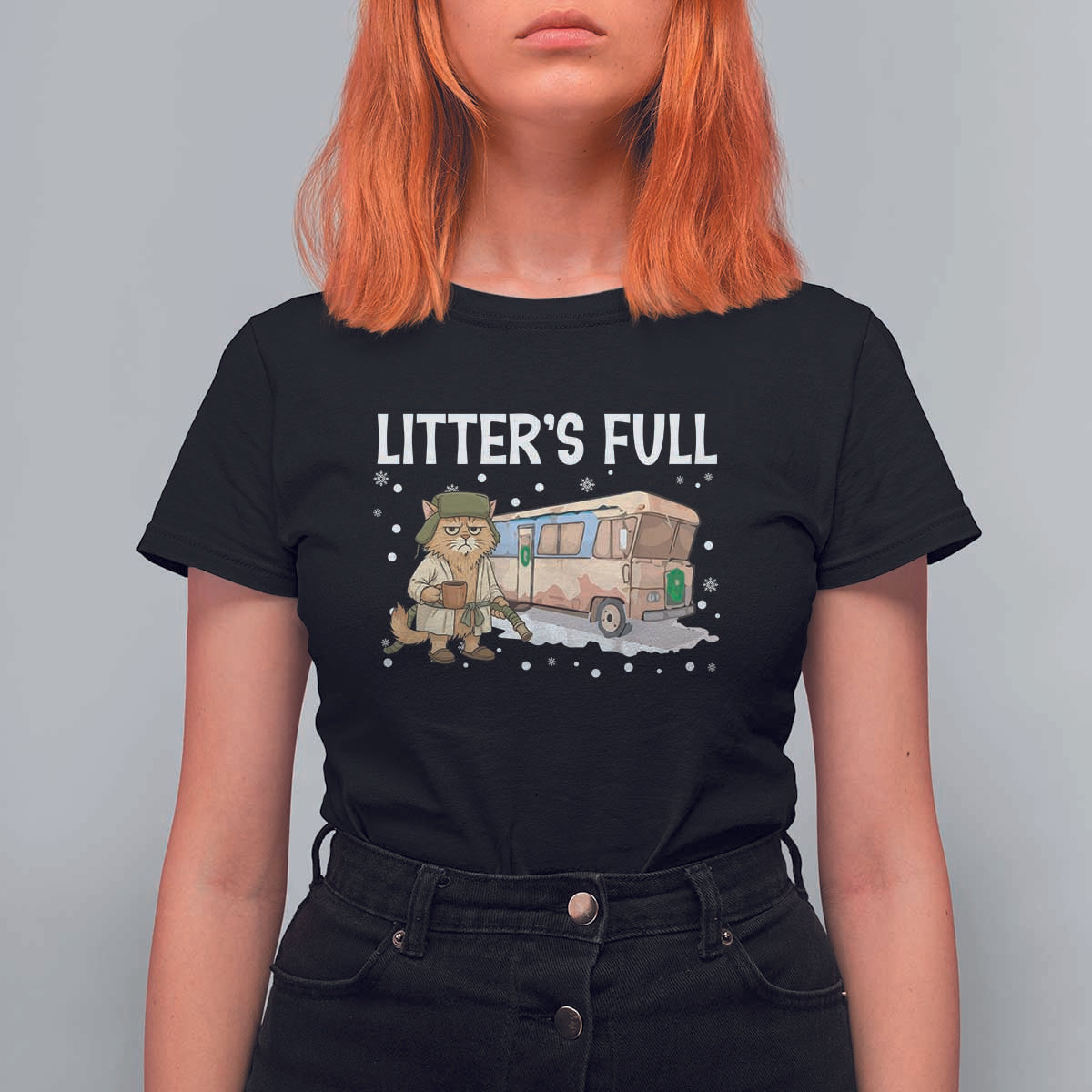 Funny Christmas Vacation Litter's Full Cat T Shirt For Women Xmas Movie - Wonder Print Shop