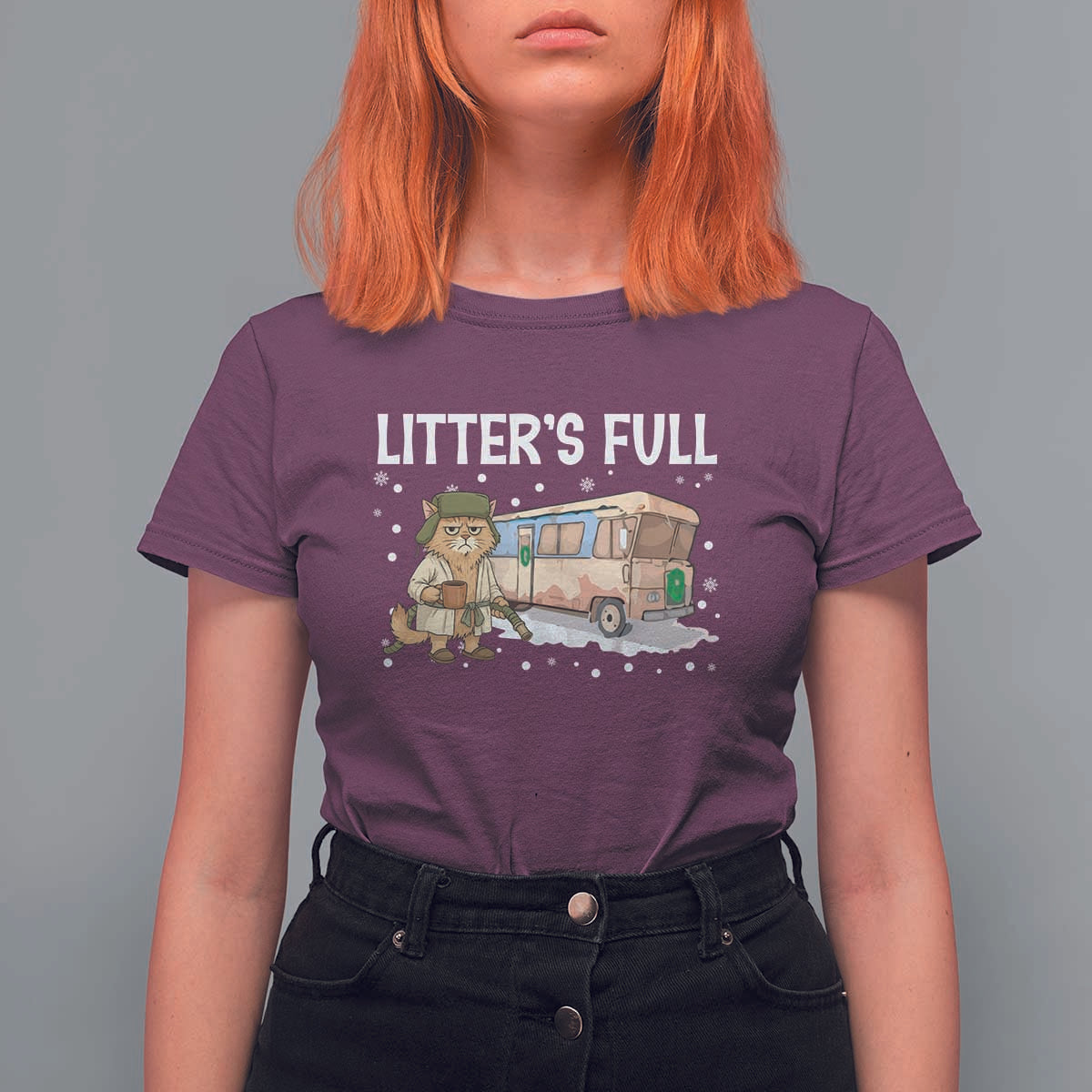 Funny Christmas Vacation Litter's Full Cat T Shirt For Women Xmas Movie - Wonder Print Shop