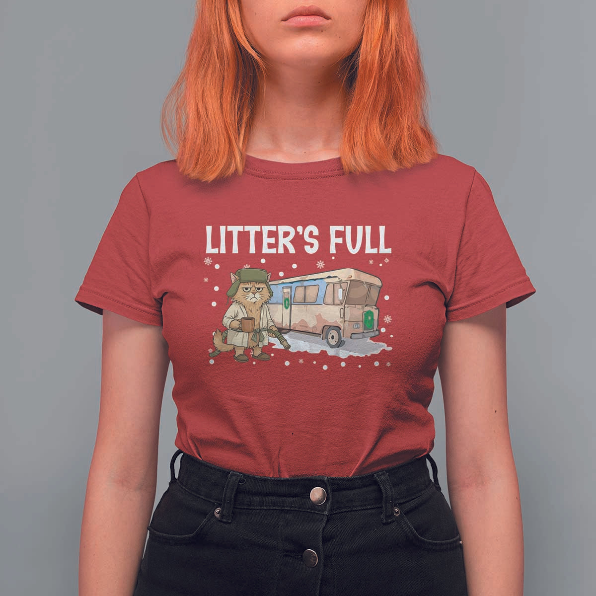 Funny Christmas Vacation Litter's Full Cat T Shirt For Women Xmas Movie - Wonder Print Shop