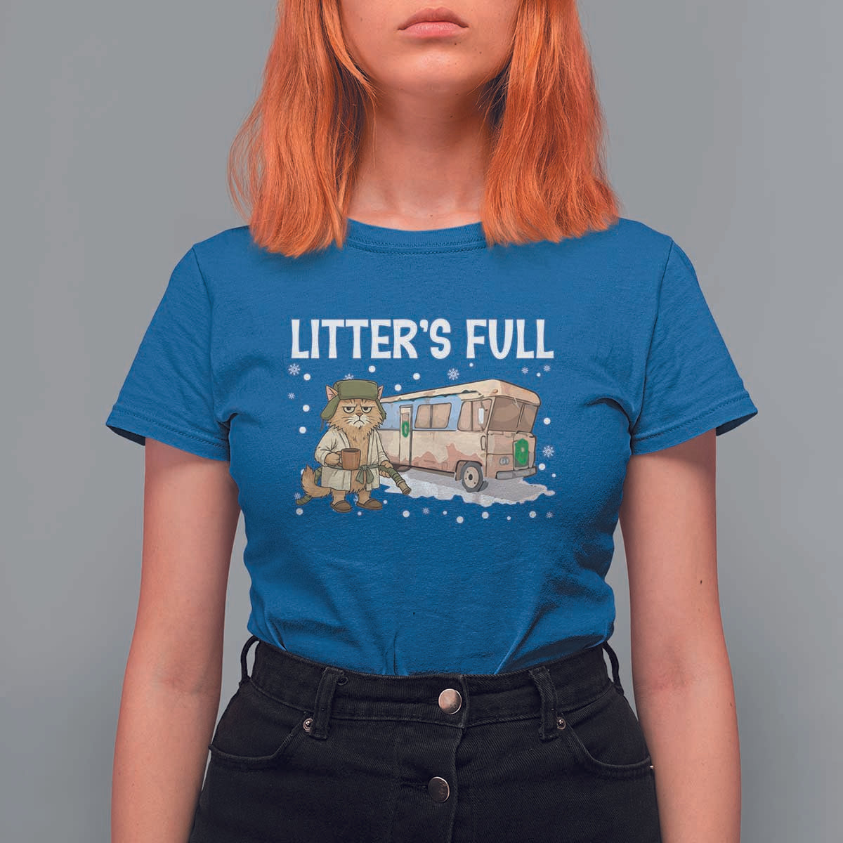 Funny Christmas Vacation Litter's Full Cat T Shirt For Women Xmas Movie - Wonder Print Shop